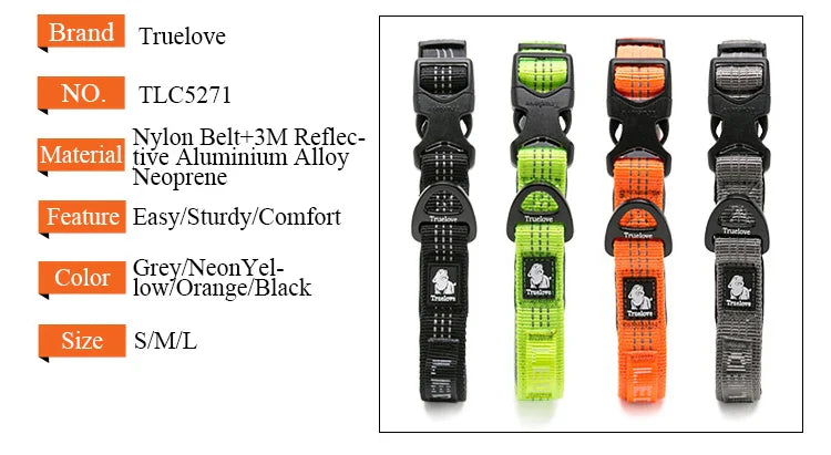 Truelove Reflective Dog Collar Set – Adjustable, Padded Soft Nylon for Small, Medium & Large Dogs, TLC5271