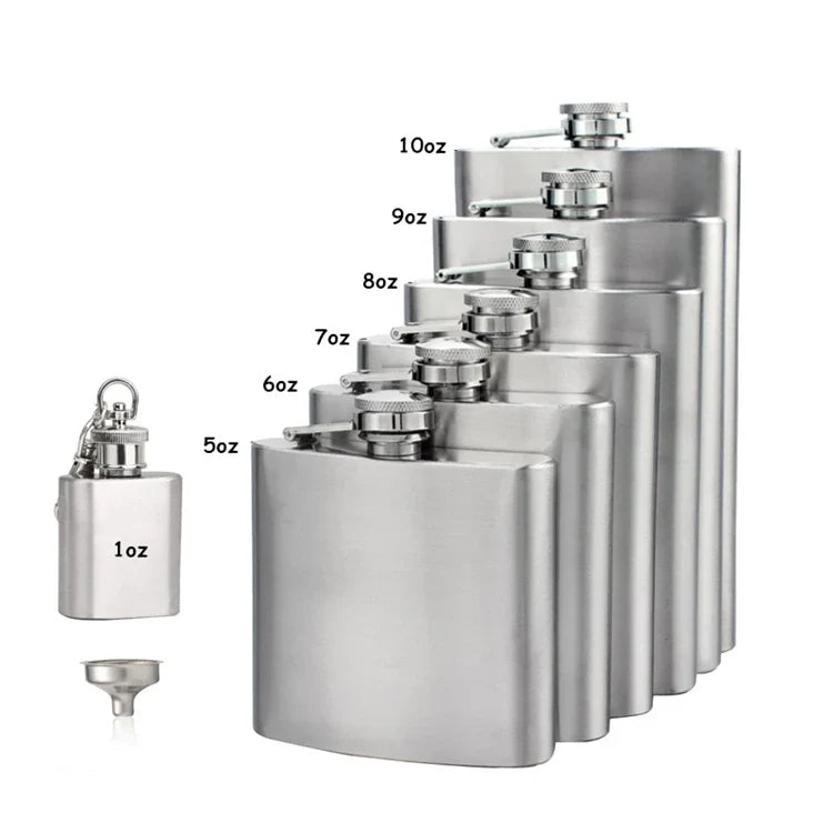 LMETJMA Stainless Steel Hip Flask with Funnel – 1-10oz Pocket Flask for Alcohol, Whiskey, Screw Cap (KC0139)