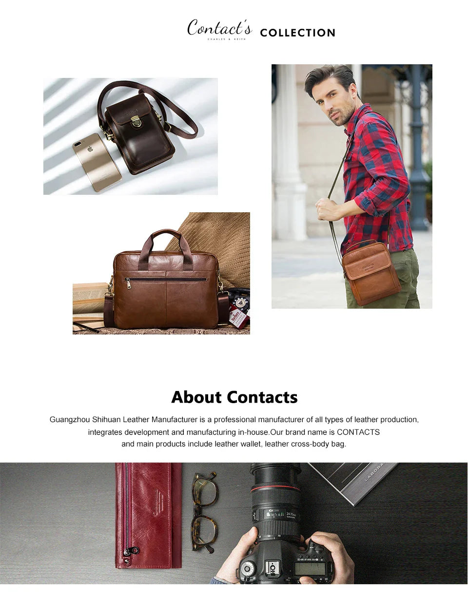 CONTACT'S Genuine Leather Men’s Long Wallet – Phone Bag with Zipper Coin Pocket, Clutch Purse & Small Wallet