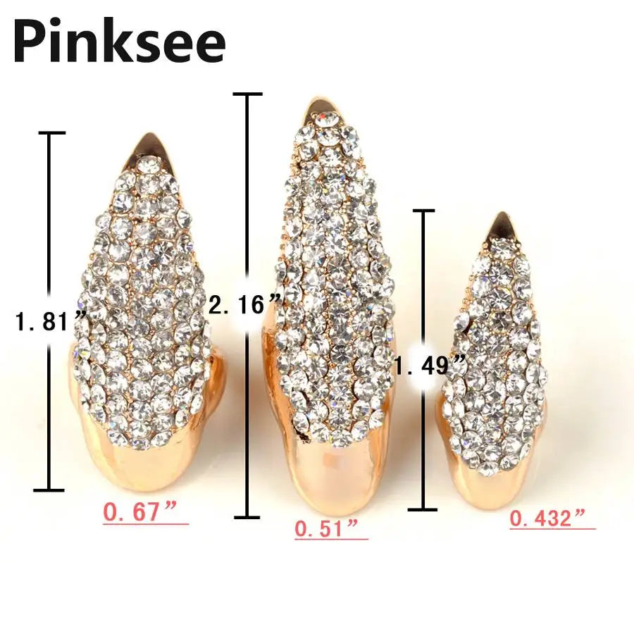 5PCS Crystal Nail Rings | Punk False Nail Jewelry with Rhinestones Claw/Talon Design, Unisex Wholesale Finger Rings