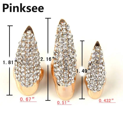 5PCS Crystal Nail Rings | Punk False Nail Jewelry with Rhinestones Claw/Talon Design, Unisex Wholesale Finger Rings