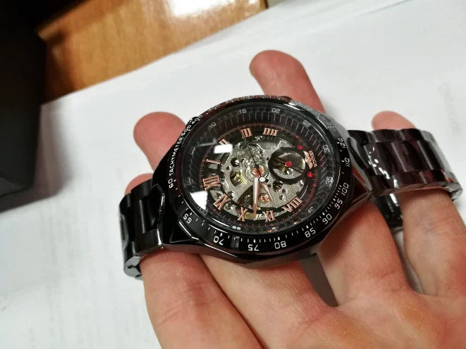 Winner Men's Luxury Mechanical Watch – Sport Design Bezel, Automatic Skeleton Dial, Fashion Montre Homme