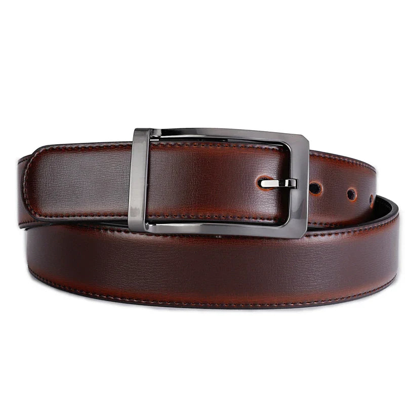Men’s Genuine Leather Reversible Belt – 2-in-1 Rotated Buckle for Big & Tall Sizes