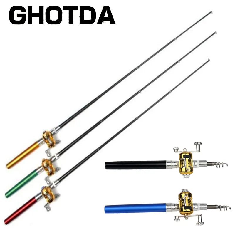 Portable Pocket Telescopic Mini Fishing Pole - Pen Shape Folded Fishing Rod with Reel Wheel
