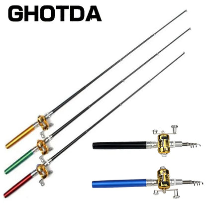 Portable Pocket Telescopic Mini Fishing Pole - Pen Shape Folded Fishing Rod with Reel Wheel