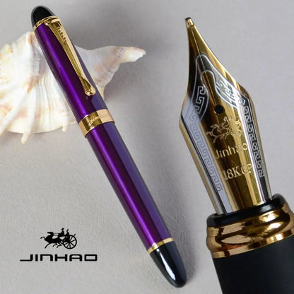 IRAURITA JINHAO X450 Fountain Pen – Dark Green & Golden, 18KGP 0.7mm Broad Nib, Full Metal, 21 Colors with Ink