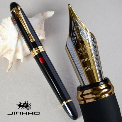 IRAURITA JINHAO X450 Fountain Pen – Dark Green & Golden, 18KGP 0.7mm Broad Nib, Full Metal, 21 Colors with Ink