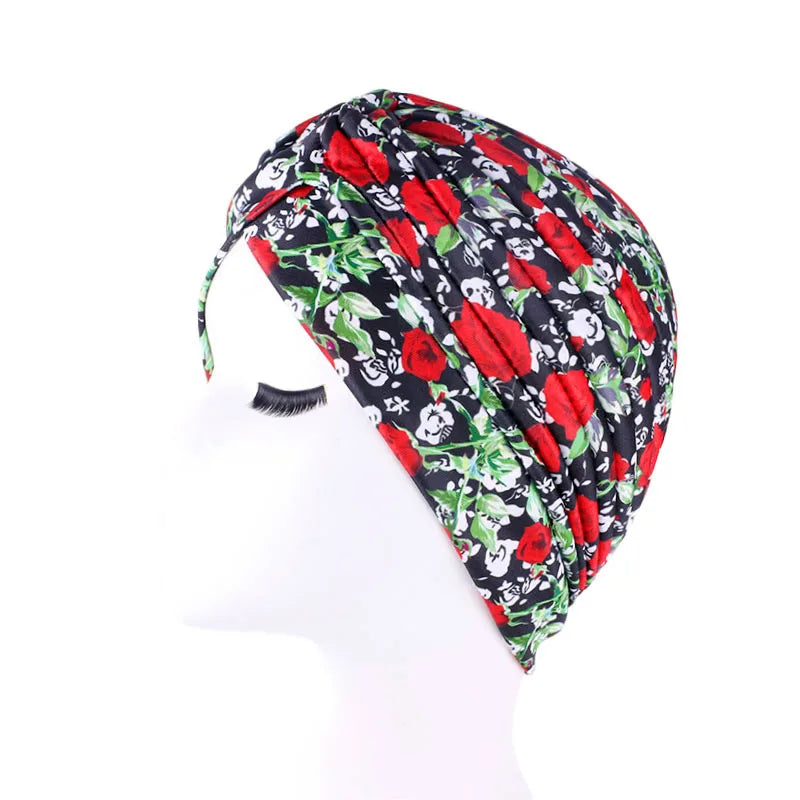 Women's Print Flower Knot Cancer Chemo Hat: New Ruffle Beanie Scarf Turban Head Wrap Knitted Cap - Hair Loss Accessories