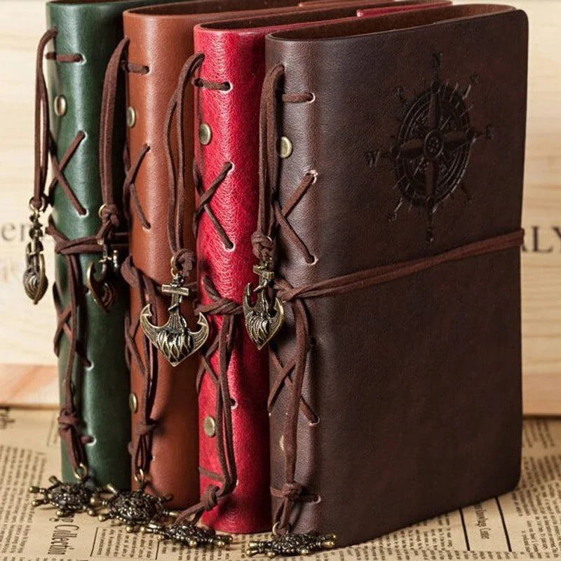 Retro PU Leather Spiral Notebook – Vintage Pirate Anchor Refillable Diary Journal for Travelers
