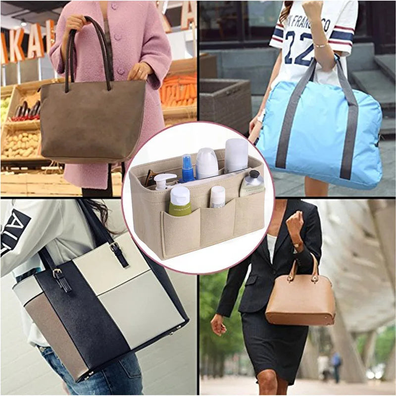 Fashion Women's Cosmetic Bag: Makeup Organizer Felt Insert Bag for Handbag - Fits Various Brand Bags, Felt Cloth Inner Bag