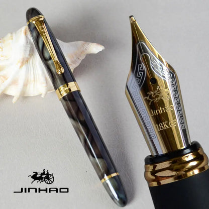 Iraurita Jinhao X450 Fountain Pen – 0.7mm Broad Nib, Dark Green & Gold, Full Metal, 21 Color Options with Ink