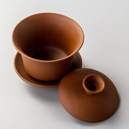 Purple Clay Gaiwan Tea Set - Elegant Teaware Lidded Bowl Cup and Saucer for Traditional Tea Brewing