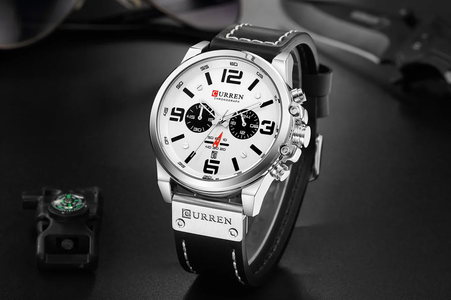 CURREN Men's Luxury Waterproof Sport Watch – Chronograph Quartz Military Wristwatch with Genuine Leather Strap