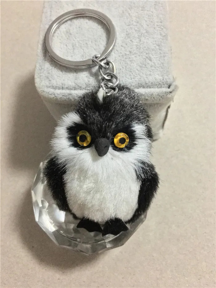 Cute Tiny Plush Faux Rabbit Fur Owl Keychain – Mini Animal Bag & Car Trinket Jewelry Gift for Women & Girls