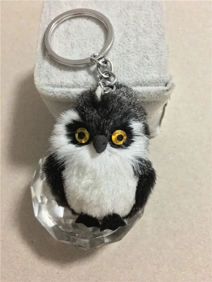 Cute Tiny Plush Faux Rabbit Fur Owl Keychain – Mini Animal Bag & Car Trinket Jewelry Gift for Women & Girls