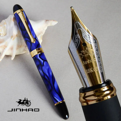IRAURITA JINHAO X450 Fountain Pen – Dark Green & Golden, 18KGP 0.7mm Broad Nib, Full Metal, 21 Colors with Ink