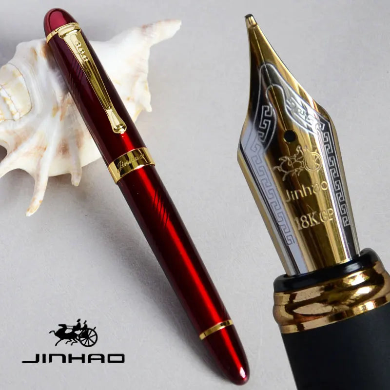 Iraurita Jinhao X450 Fountain Pen – 0.7mm Broad Nib, Dark Green & Gold, Full Metal, 21 Color Options with Ink