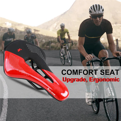 WEST BIKING Bicycle Saddle — Comfortable Hollow PU Leather Bike Seat | Wear-Resistant Road Cycling Cushion