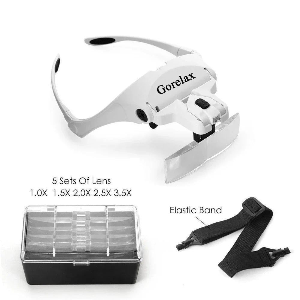 Magnifying Glasses with LED Light - Head Loupe Jeweler Headband Magnifier, Optical Glass Tool for Repair & Reading