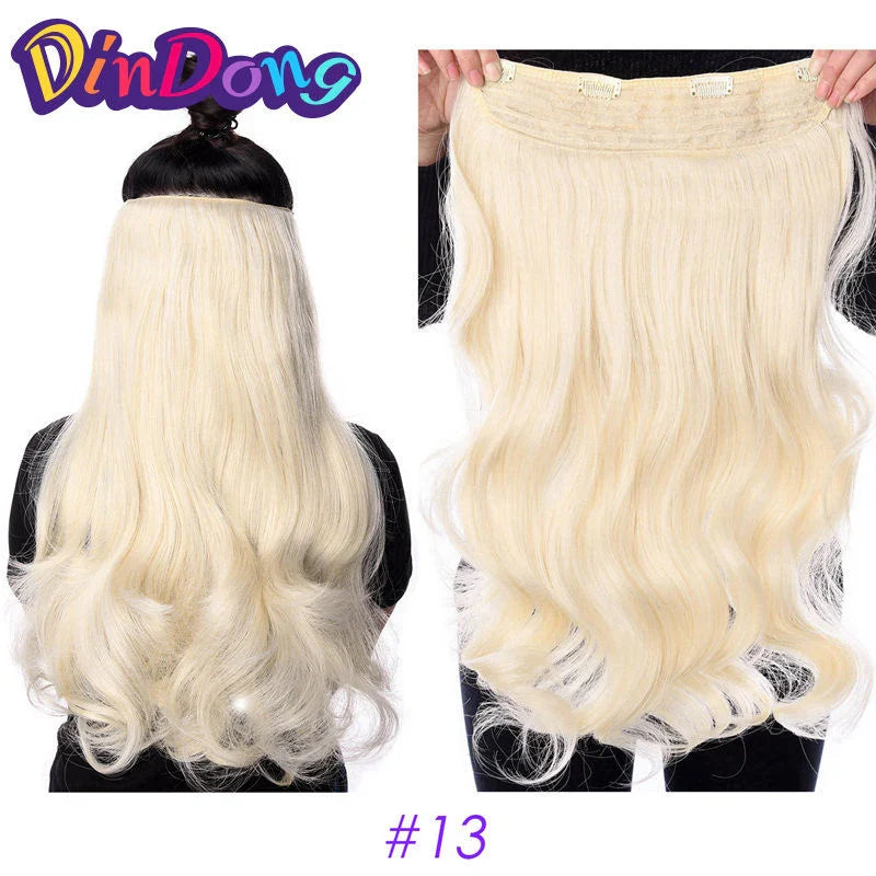 DinDong 32" Clip-In Hair Extensions — 210G Synthetic Wavy, Heat Resistant, 613# Blonde & 19 Colors
