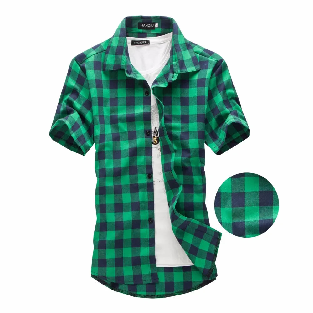 Red and Black Plaid Shirt for Men: New Summer Fashion Short Sleeve Chemise Homme - Checkered Men's Blouse