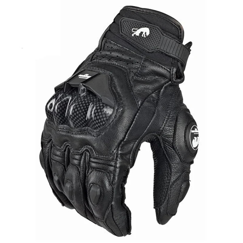 Men's Genuine Leather Motorcycle Gloves: Black Racing Style for Summer and Winter Road Riding - White Team Glove