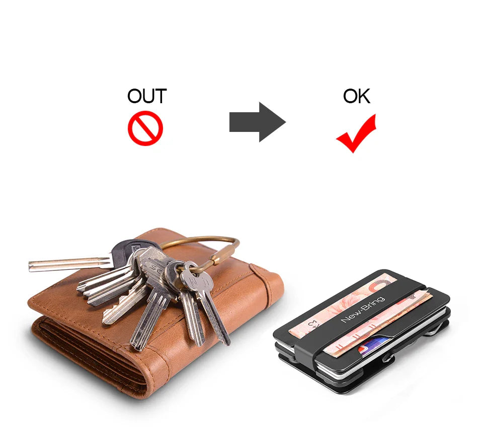NewBring Multi-Functional Metal Money Clip – Men's Credit Card Wallet with Key Holder