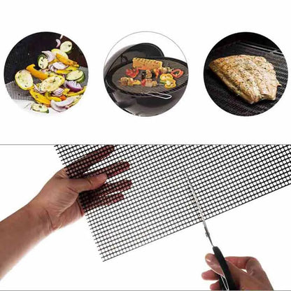 3-Pack Non-Stick Perforated BBQ Grill Mesh Mats — Reusable Heat-Resistant Oven & Baking Sheets for Outdoor Grilling