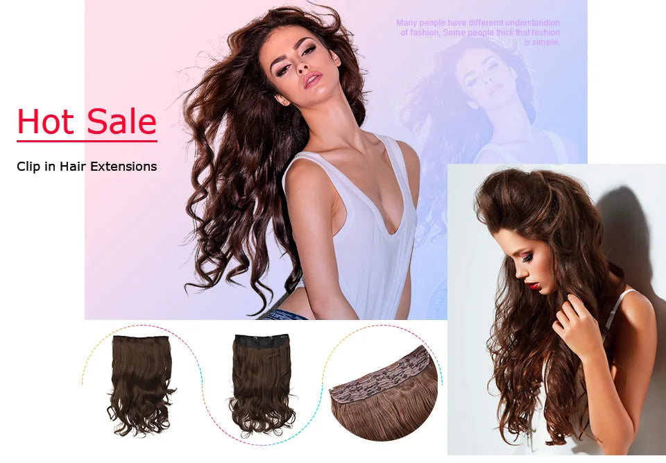DinDong 32" Clip-In Hair Extensions — 210G Synthetic Wavy, Heat Resistant, 613# Blonde & 19 Colors