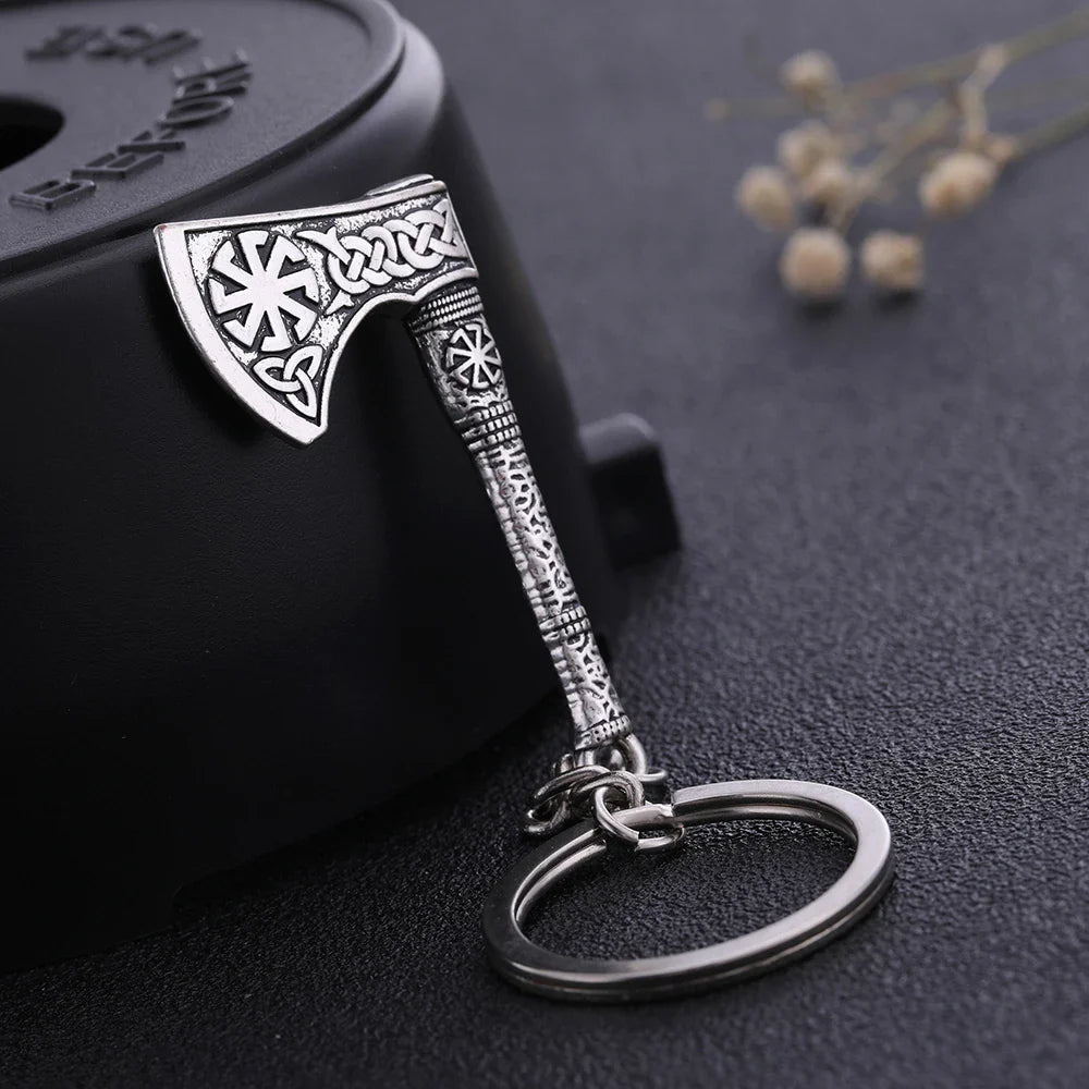 SKYRIM Viking Keychain – Punk Gothic Axe Talisman, Slavic Irish Knot Pagan Amulet Pendant, Men's Jewelry Gift