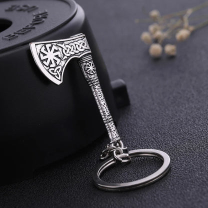SKYRIM Viking Keychain – Punk Gothic Axe Talisman, Slavic Irish Knot Pagan Amulet Pendant, Men's Jewelry Gift