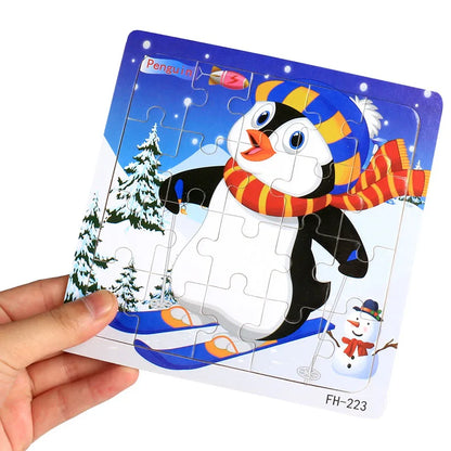 20-Piece Wooden Puzzle Set — Cartoon Animals, Cars, Letters & Numbers Educational Jigsaw Toys for Kids