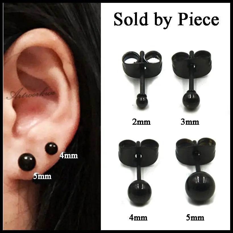 316L Surgical Steel Black Bead Stud Earrings - Cute Tragus & Upper Ear Piercing Jewelry for Women