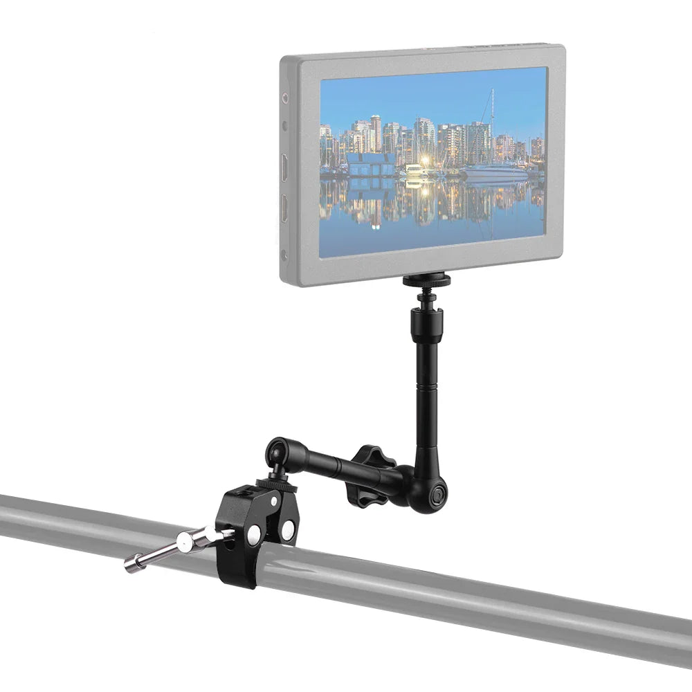 11" Adjustable Friction Articulating Magic Arm + Super Clamp Clip 2-in-1 for DSLR, LCD Monitor, LED Video Light, Camera Accessories