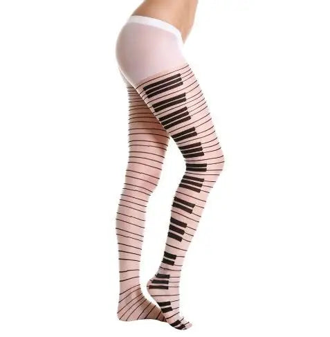 Women’s Sexy Piano Stockings – Black & White Thigh-High Ultra-Thin Transparent Pantyhose, Free Size