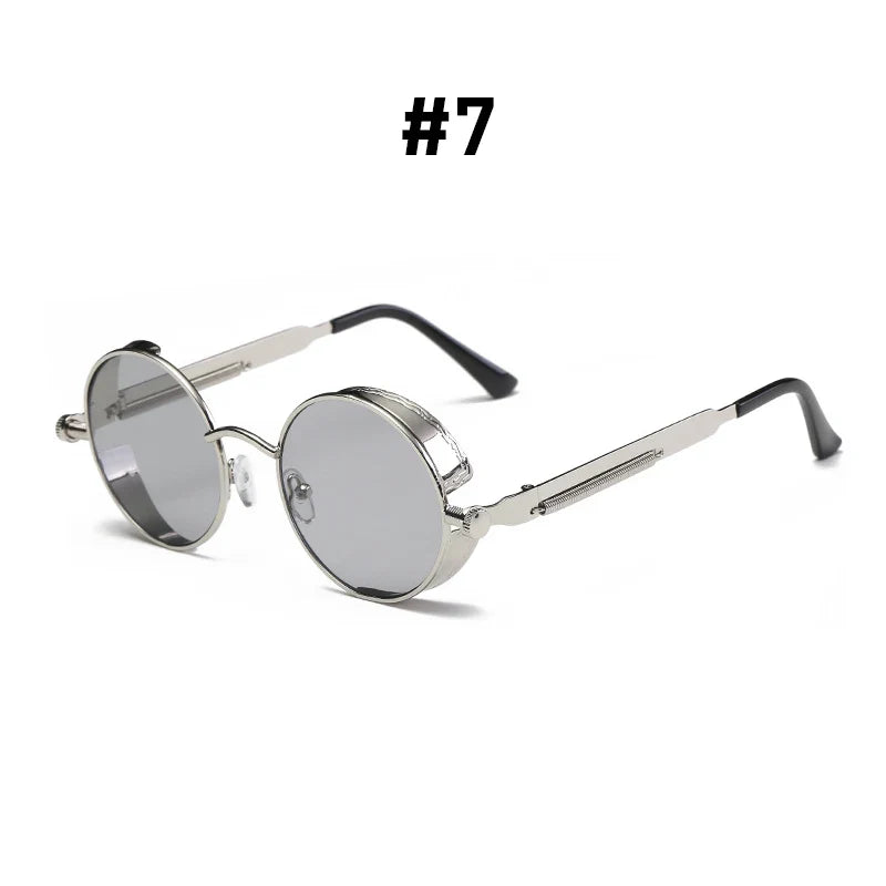 VIVIBEE Vintage Steampunk Red Sunglasses — 2025 Round Punk Alloy Metal Retro Goggles for Men & Women, Gothic Style Shades