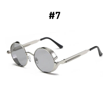 VIVIBEE Vintage Steampunk Red Sunglasses — 2025 Round Punk Alloy Metal Retro Goggles for Men & Women, Gothic Style Shades