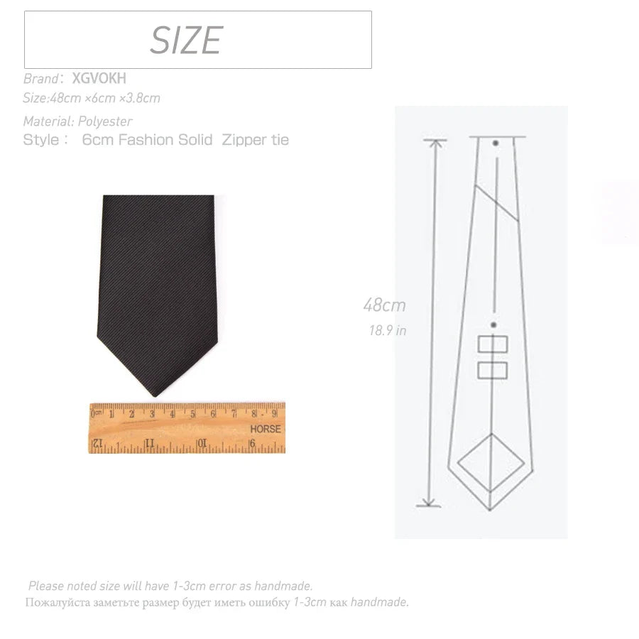 Men’s Zipper Necktie – 6cm Solid Lazy Tie for Business, Wedding & Fashion Accessories