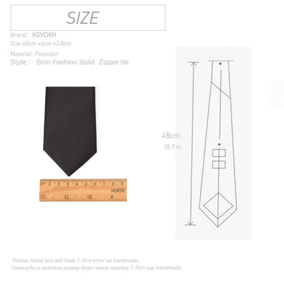 Men’s Zipper Necktie – 6cm Solid Lazy Tie for Business, Wedding & Fashion Accessories