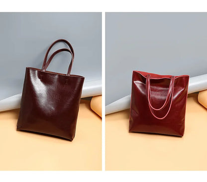2023 Genuine Cow Leather Women’s Handbag – Large Vintage Office Tote Shoulder Bag for Ladies