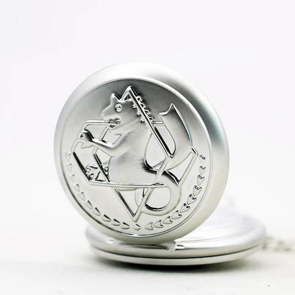 Fullmetal Alchemist Antique Silver Pocket Watch Necklace – Quartz Pendant Watch with Chain Anime Collectible Gift