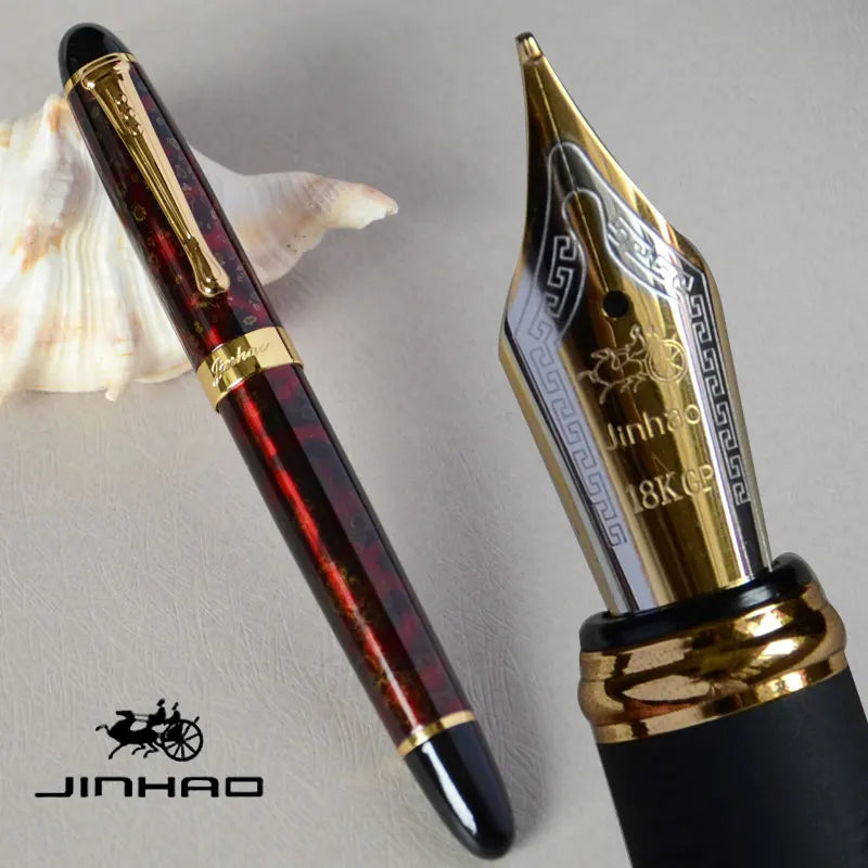 IRAURITA JINHAO X450 Fountain Pen – Dark Green & Golden, 18KGP 0.7mm Broad Nib, Full Metal, 21 Colors with Ink