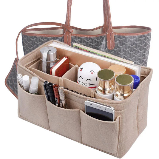 Fashion Women's Cosmetic Bag: Makeup Organizer Felt Insert Bag for Handbag - Fits Various Brand Bags, Felt Cloth Inner Bag