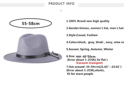 2022 Fashion Fedora Hat for Men & Women - Black Wool Blend Jazz Cap, Outdoor Casual Hat in X & XL Sizes