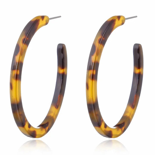 Vintage Leopard Acrylic Hoop Earrings — Large Minimalist Round Circle Earrings for Women, Boho Style Jewelry