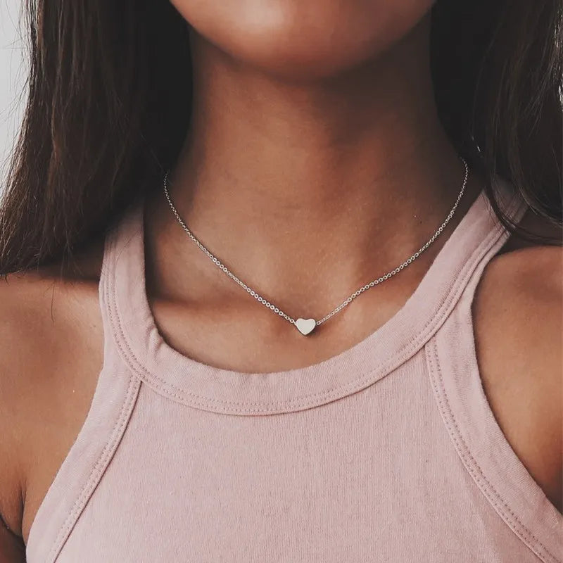 New Minimalist Clavicle Necklace for Women - Tiny Heart LOVE Necklace, Dainty Fashion Jewelry for Beach & Summer Collares Bijoux