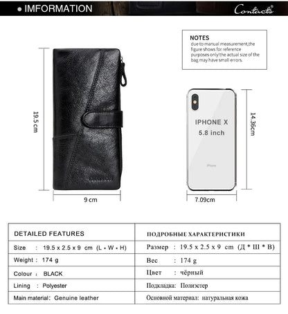 CONTACT'S Genuine Leather Men’s Long Wallet – Phone Bag with Zipper Coin Pocket, Clutch Purse & Small Wallet