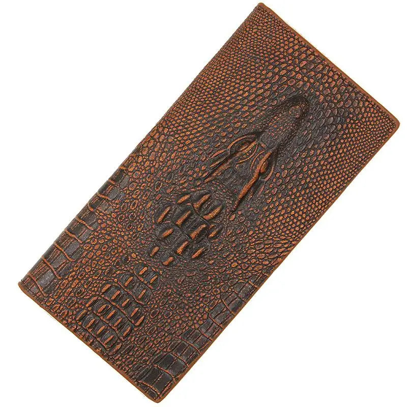 Men’s Crocodile Pattern PU Leather Wallet – Slim Long Clutch Purse Alligator Style Portafoglio Uomo