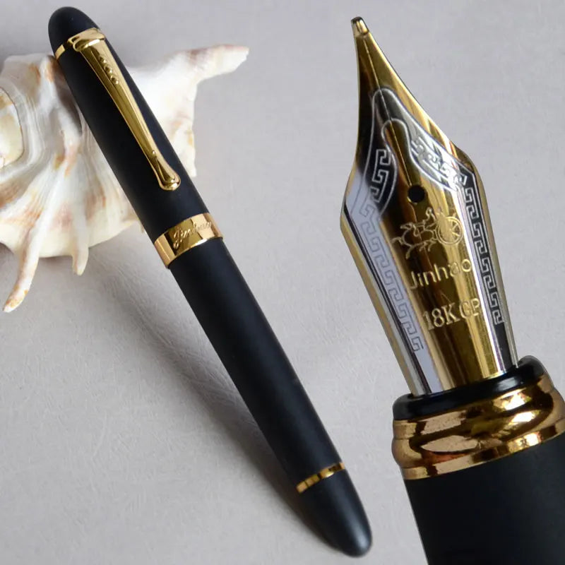 IRAURITA JINHAO X450 Fountain Pen – Dark Green & Golden, 18KGP 0.7mm Broad Nib, Full Metal, 21 Colors with Ink