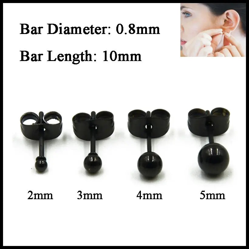 316L Surgical Steel Black Bead Stud Earrings - Cute Tragus & Upper Ear Piercing Jewelry for Women